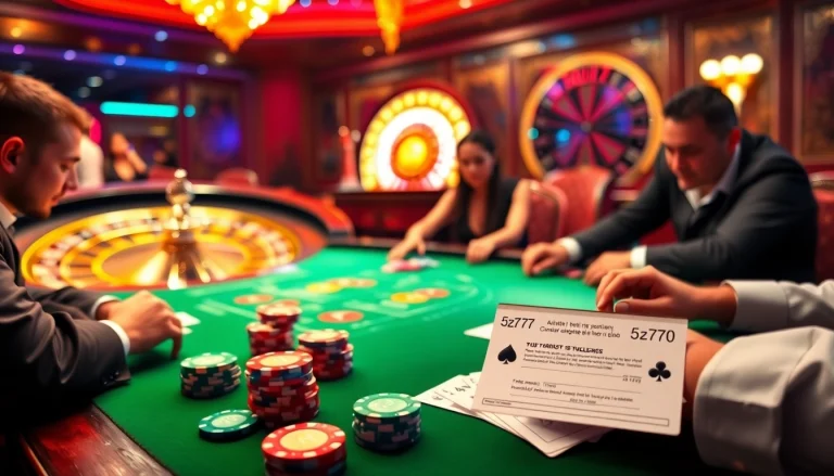 Action-packed poker scene showcasing 5z777 excitement at a luxurious casino table.