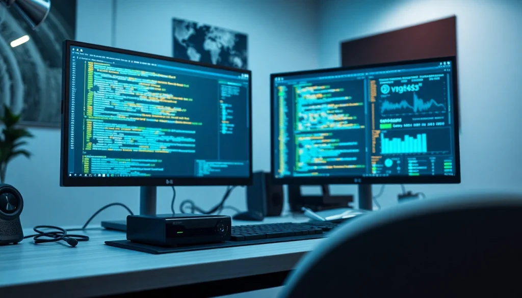 Software engineering workspace showcasing code and digital tools in a modern setup.
