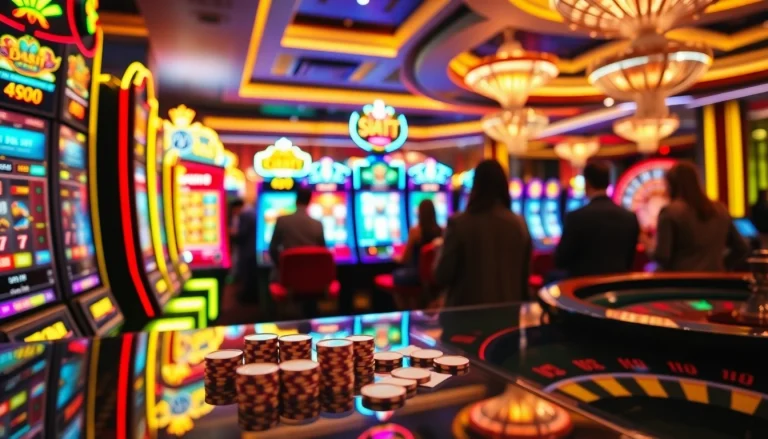 Pemain yang terlibat menikmati pengalaman taruhan slot 100 yang mendebarkan di sebuah kasino mewah.