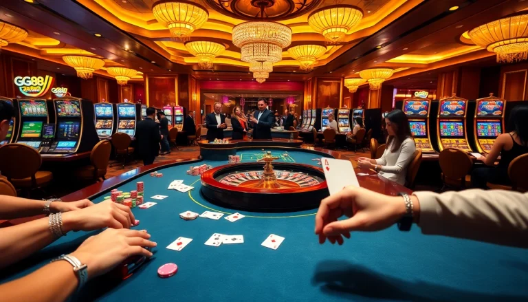 Players enjoying a thrilling game experience at gg88.tech casino, featuring vibrant tables and winning moments.