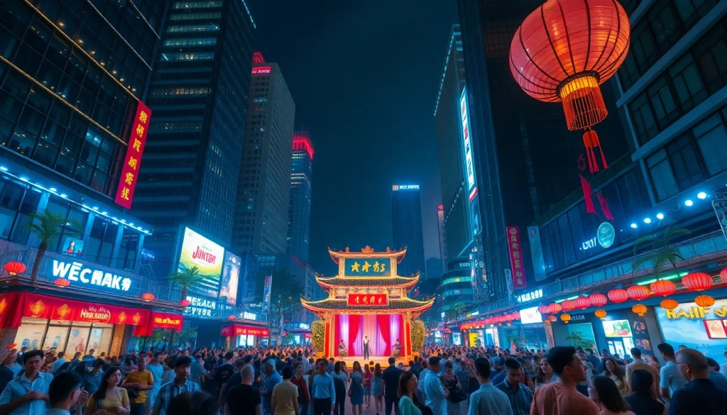 Vibrant scene showcasing entertainment activities in Vietnam, highlighting https://kjc365.com/ as a focal point for community engagement.