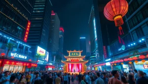 Vibrant scene showcasing entertainment activities in Vietnam, highlighting https://kjc365.com/ as a focal point for community engagement.