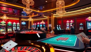 Experience the thrill of sa88 gaming with vibrant casino visuals featuring roulette tables and excited players.
