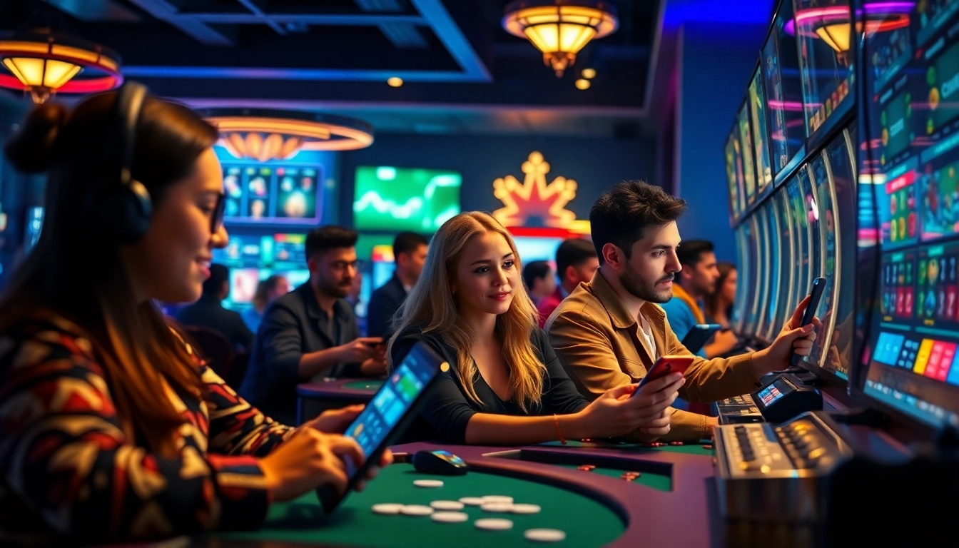 Engaging online gambling scene at Mb88.games showcasing players enjoying sports betting and casino games.