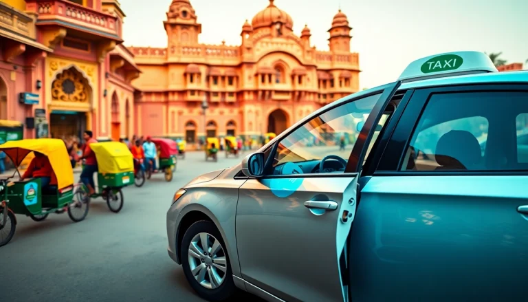Jaipur Taxi Service featuring a clean taxi in a vibrant urban setting.
