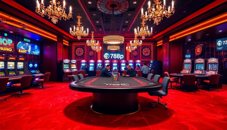Players engaging at a luxurious 789p poker table with vibrant casino excitement.