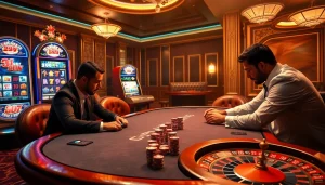 Experience the thrill at j88vip2 with a lively poker game and vibrant casino elements.