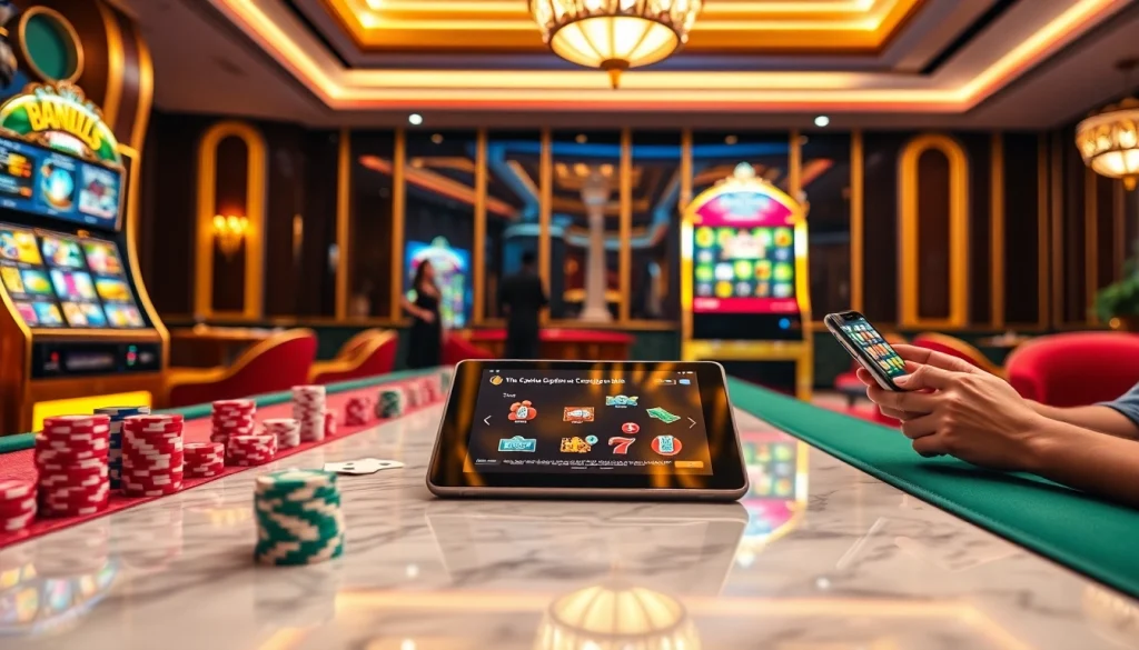 Experience thrilling gameplay at onicplay with luxury gaming tables and vibrant slot machines.