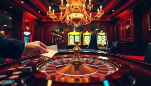 Experience the excitement of gambling at gg88.work with a vibrant casino scene featuring roulette and poker chips.