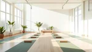 現代的なスタジオでヨガマットと自然光が差すホットヨガのおすすめシーン