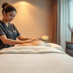 Experience a calming 출장마사지 from a skilled therapist in a luxurious hotel setting.