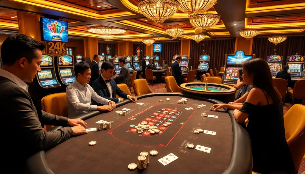 Trải nghiệm gameplay đầy thú vị tại casino 24kclub với poker, roulette và các máy đánh bạc sặc sỡ.