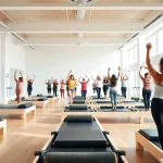 マシンピラティス おすすめ - 最新のピラティススタジオと多様な参加者がエクササイズを行う様子