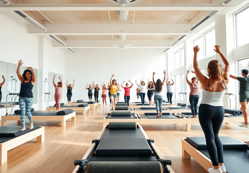 マシンピラティス おすすめ - 最新のピラティススタジオと多様な参加者がエクササイズを行う様子