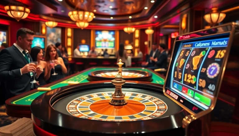 Experience the excitement of kerajaanslot at a vibrant casino table surrounded by players.