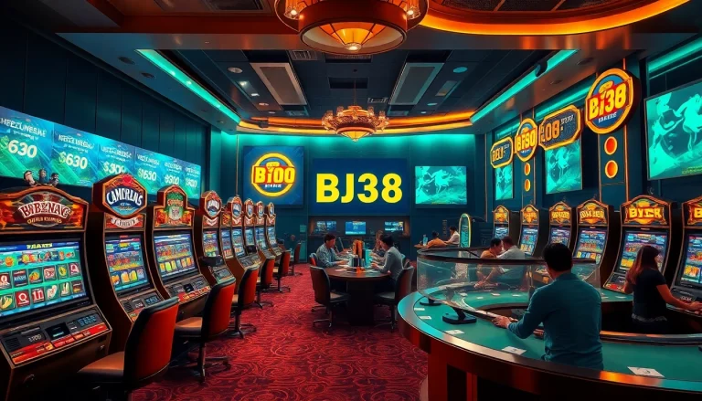 BJ38 online gaming experience showcasing vibrant casino games and players immersed in action.
