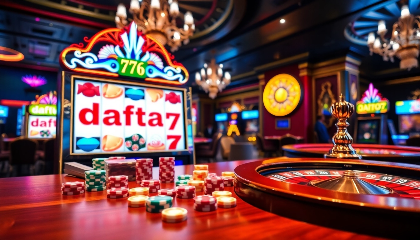 Spin the reels on daftar new77's exciting slot games in a vibrant casino setting.