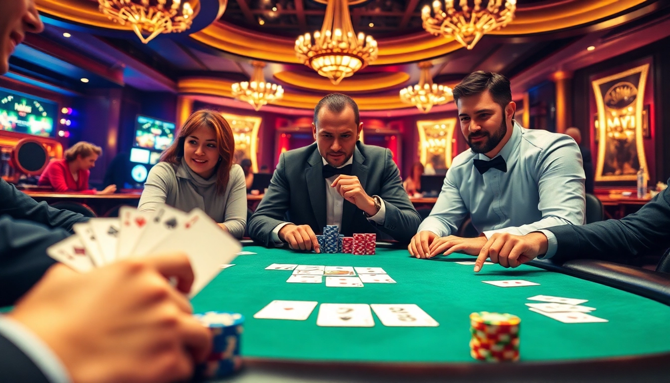 Players engaging in an intense idn poker game at a vibrant online casino.