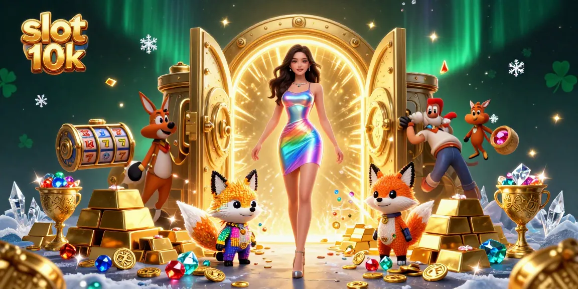 Experience the thrill of slot 10k with a dazzling illustration of winning opportunities and treasure.