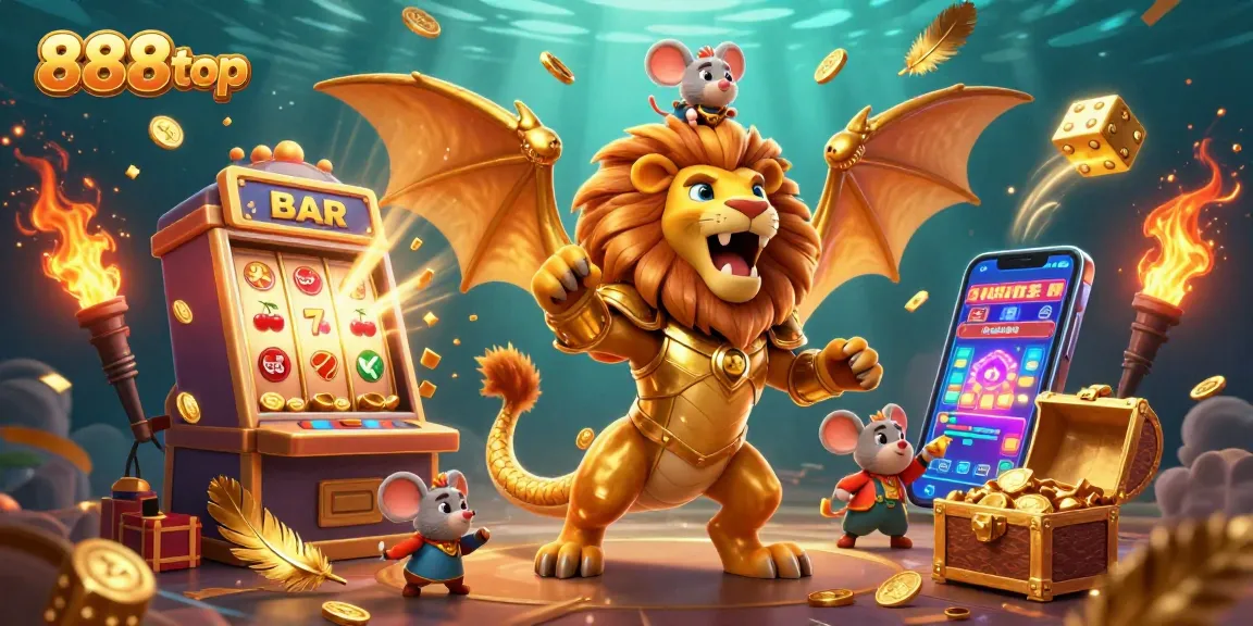 Engage with the vibrant world of 888top casino featuring an explosive jackpot scene with a golden chimera and lucky symbols.