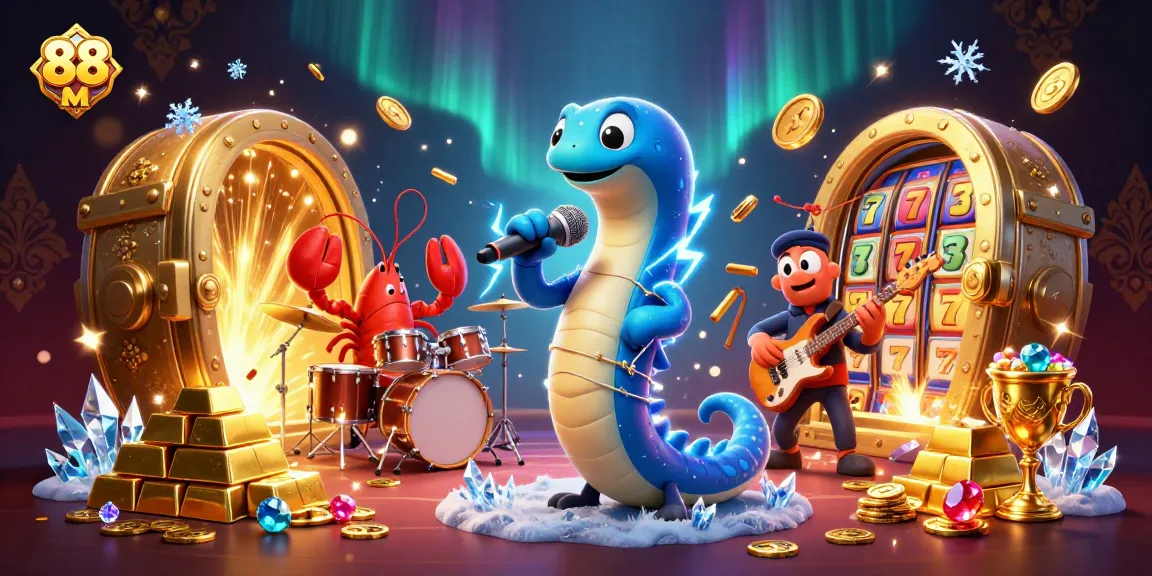 Experience the excitement of 88 M with a vibrant underwater casino scene featuring an electric eel DJ and jewels.