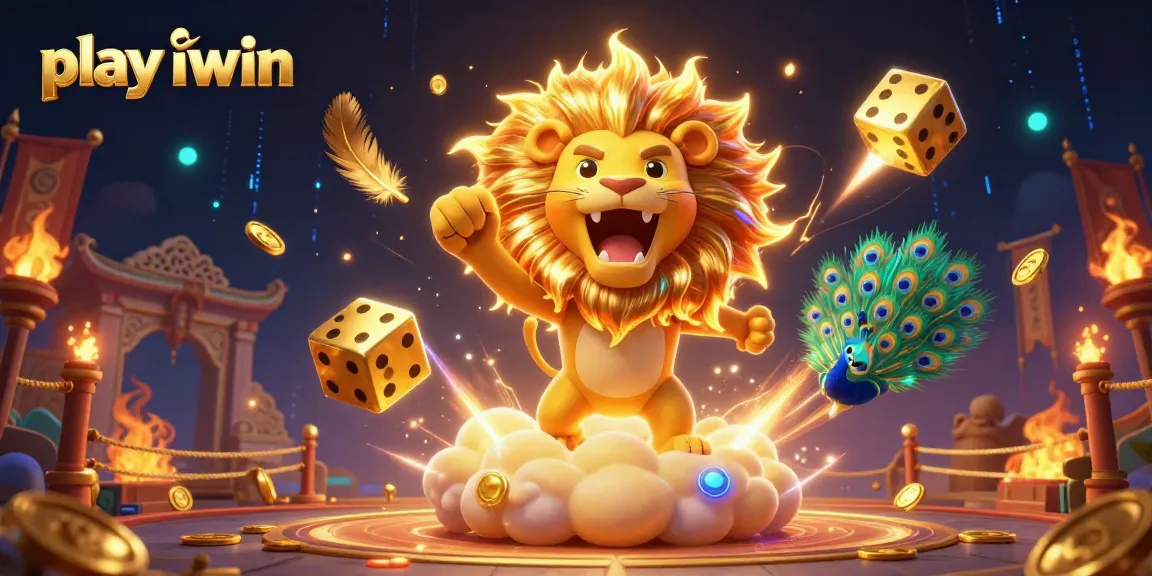 Play iwin with thrilling golden dice and peacock in a vibrant casino scene full of action.