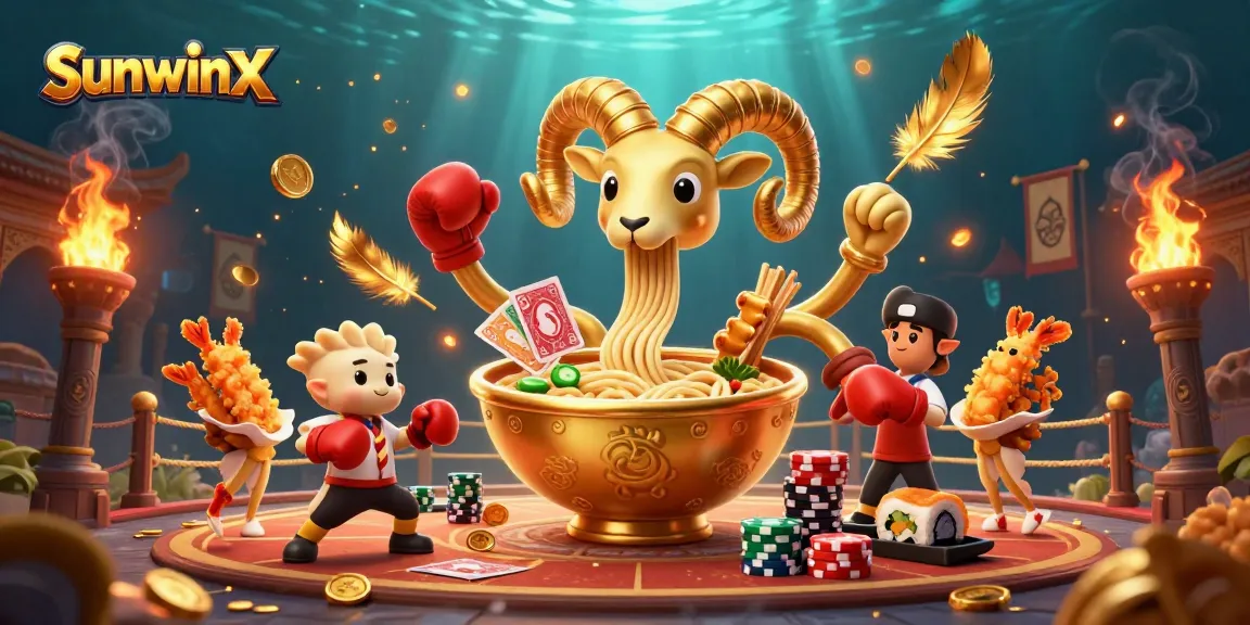 Engage with sunwinx as the giant ramen bowl deals cards amid a vibrant casino atmosphere.