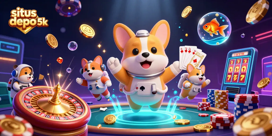 Play exciting games at situs depo 5k with golden coins floating around, featuring a lively scene.